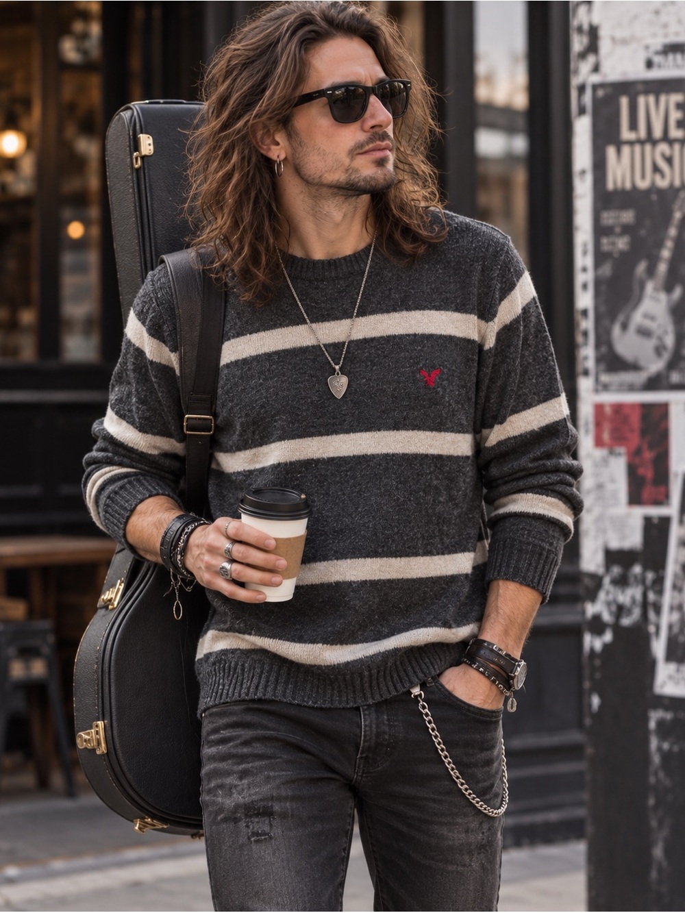Men's Charcoal Gray Striped Crewneck Sweater - American Eagle